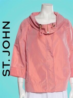 ST. JOHN • Peach Satin Cowl Neck Wind Jacket || XL